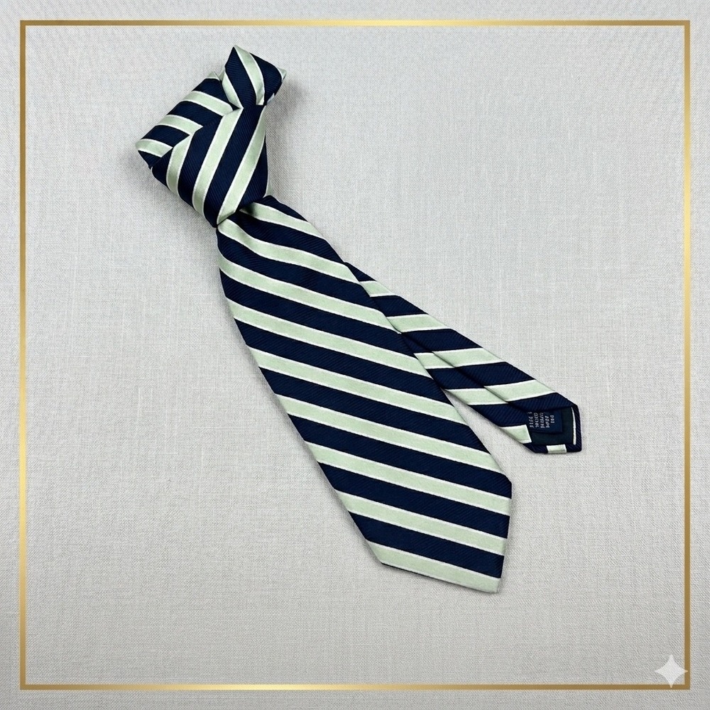 Brooks‎ Brothers Makers Silk Tie Navy Green Repp Stripe Woven In England Mens